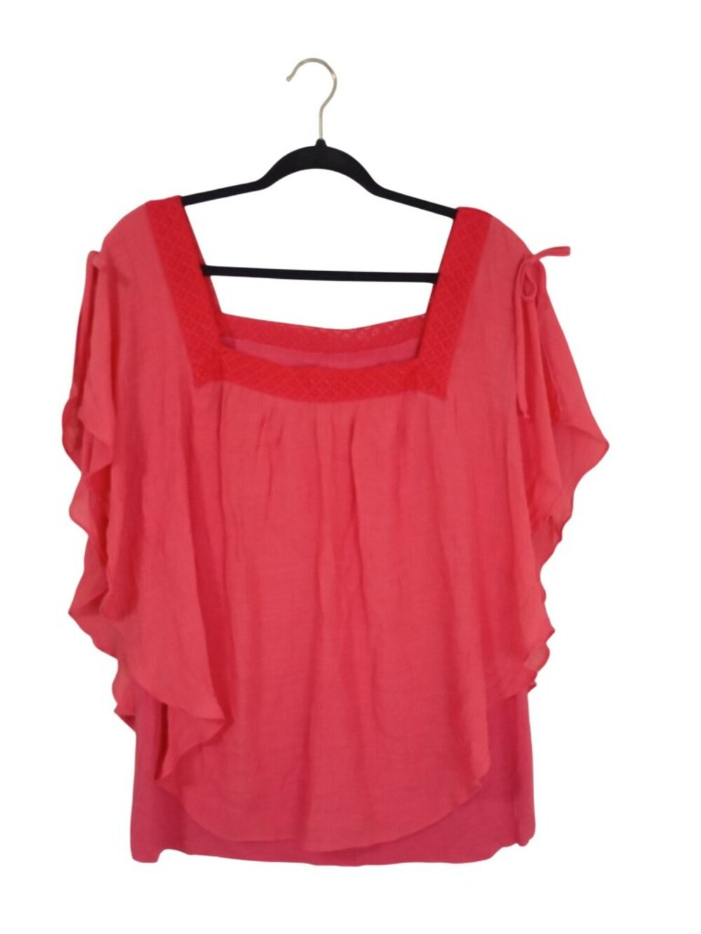 ALYX Womens Square Neck Coral Blouse With Ruffle Sleeves & Bow Detail Size 1X